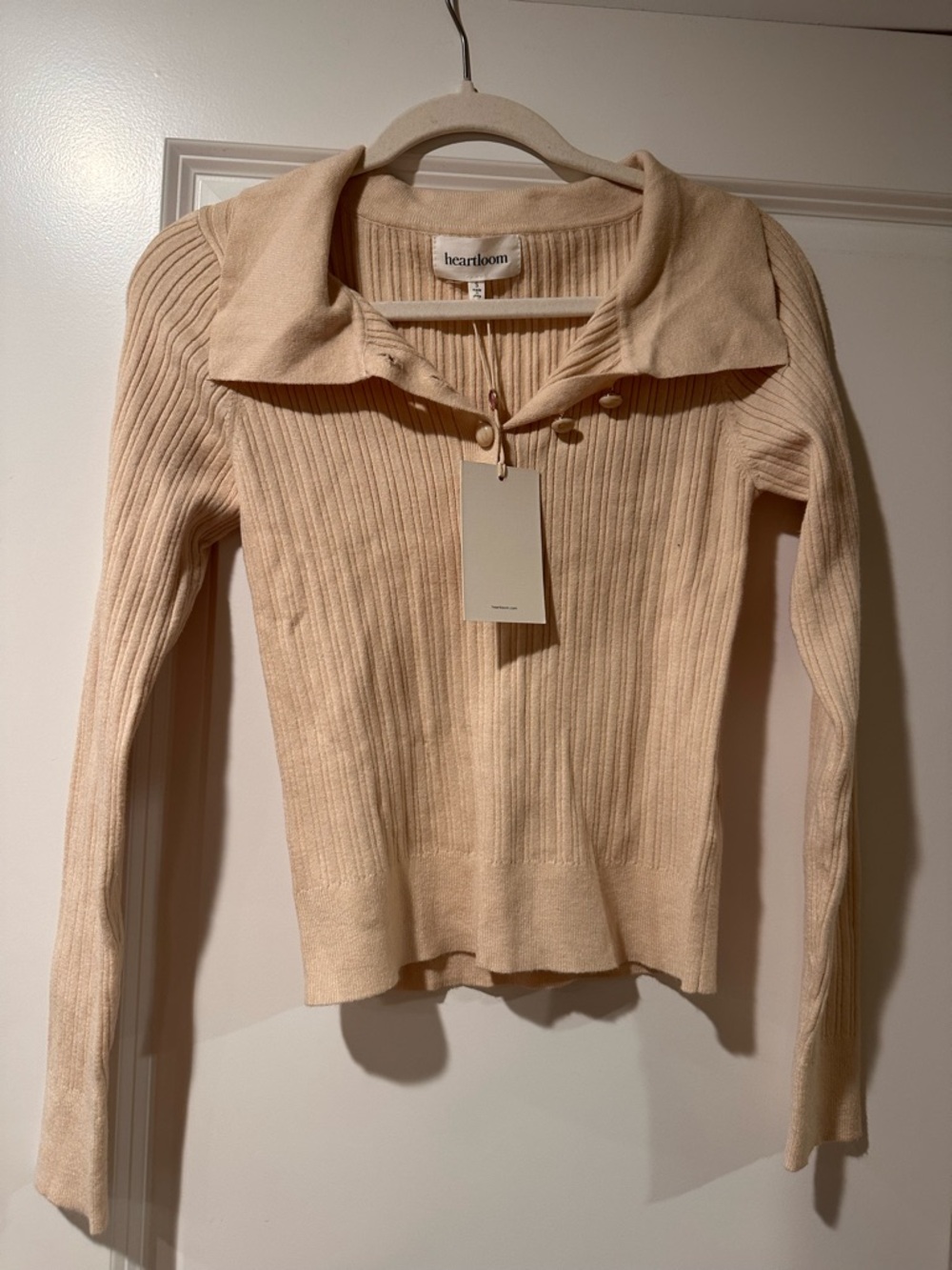 Heartloom Ribbed Button-Collar Sweater in Cream